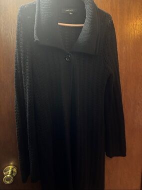 Nine West Black Ribbed Shawl-Collar Button Cardigan